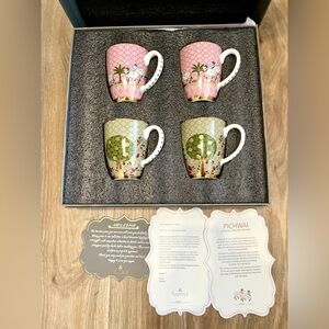 KAUNTEYA Gift Set - 2 Pichwai Green Mugs and 2 Pichwai Pink Mugs